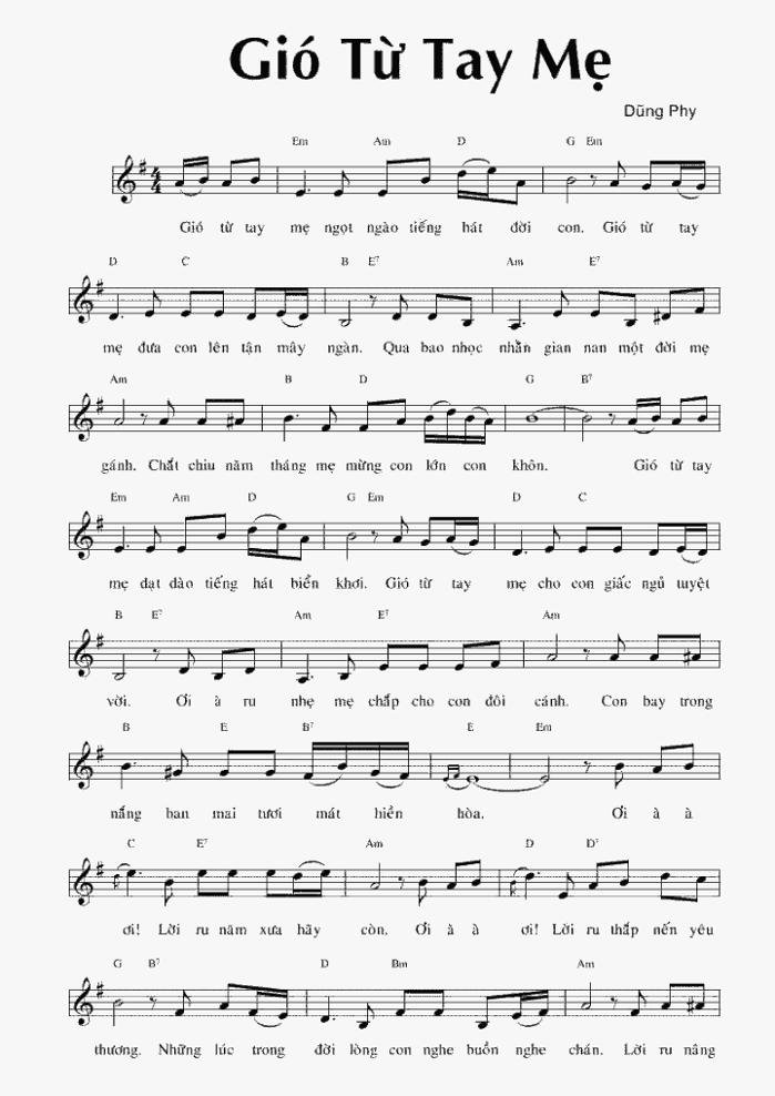 Sheet nhạc Gió Từ Tay Mẹ